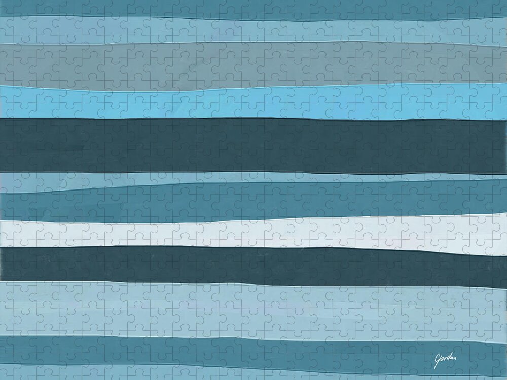 Abstract Jigsaw Puzzle featuring the painting Abstract Beach Linear Pattern - Minimalist Abstract Landscape by iAbstractArt