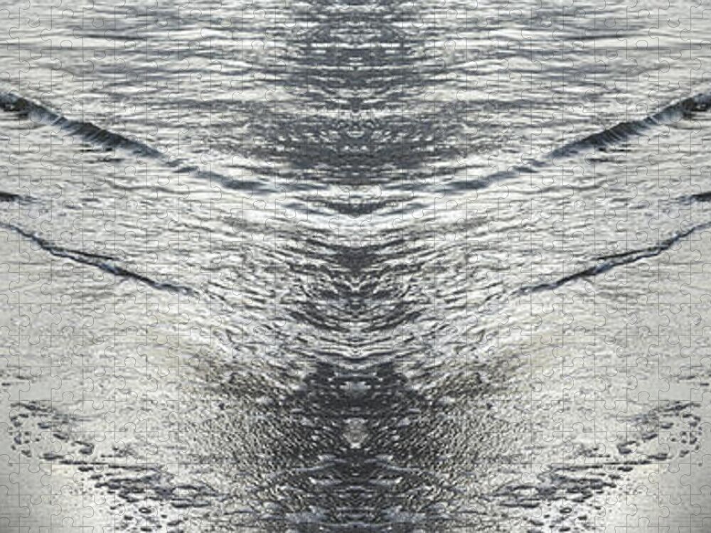 Sea Water Jigsaw Puzzle featuring the digital art Silver waves on the beach, sea water meets symmetry by Adriana Mueller