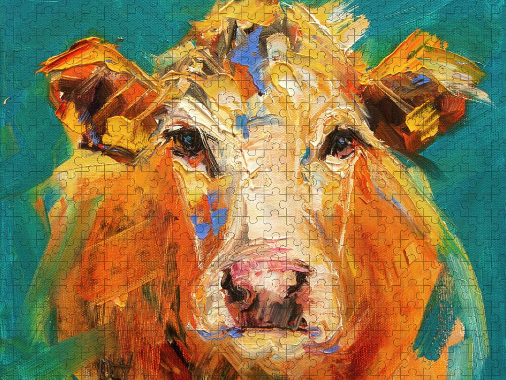 Cow Jigsaw Puzzle featuring the painting Abstract Cow Moo by Diane Whitehead