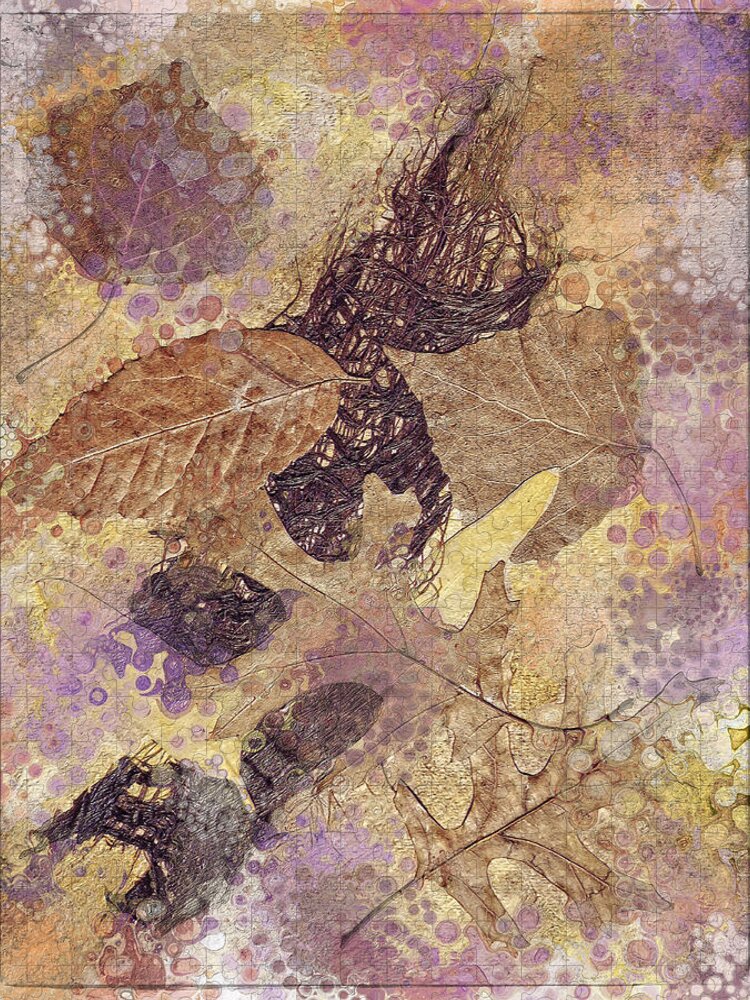 Mixed Media Jigsaw Puzzle featuring the mixed media Abstract Fall Leaves and Fibers by Sandra Selle Rodriguez