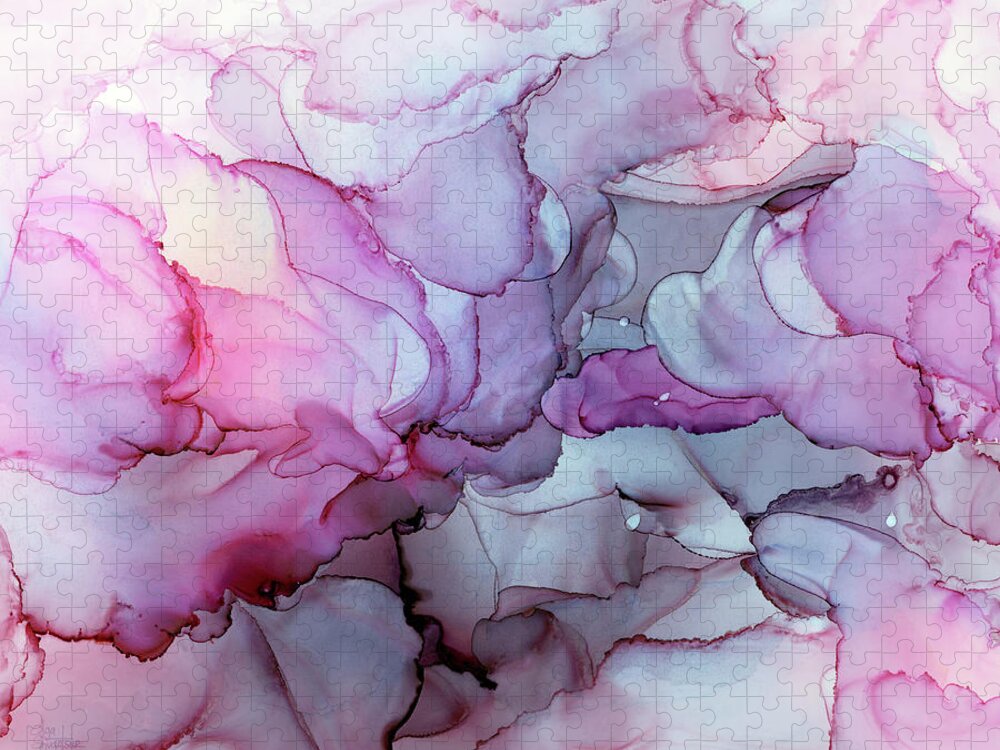 Petals Jigsaw Puzzle featuring the painting Abstract Floral Ink Painting by Olga Shvartsur