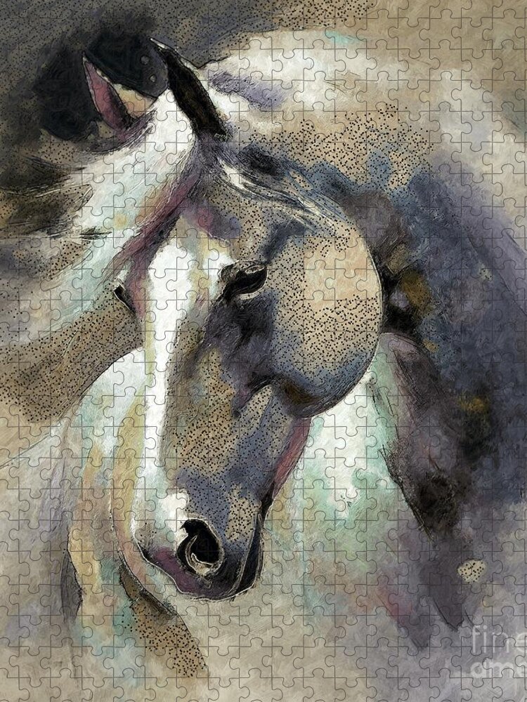 Abstract Jigsaw Puzzle featuring the digital art Abstract Horse Portrait - 01940a by Philip Preston