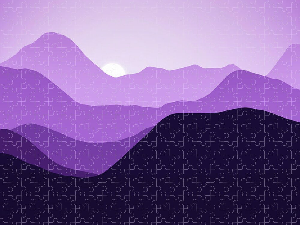 Mountains Jigsaw Puzzle featuring the digital art Abstract Mountains Orchid and Purple Minimalism by Matthias Hauser