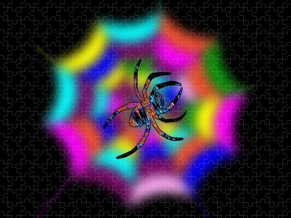 Spider Jigsaw Puzzle featuring the digital art Abstract Spider's Web by Ronald Mills