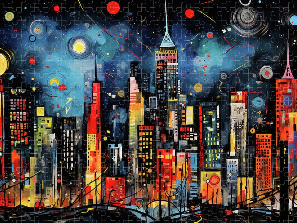 Streets Jigsaw Puzzle featuring the painting Abstract view of New York City, 05 by AM FineArtPrints