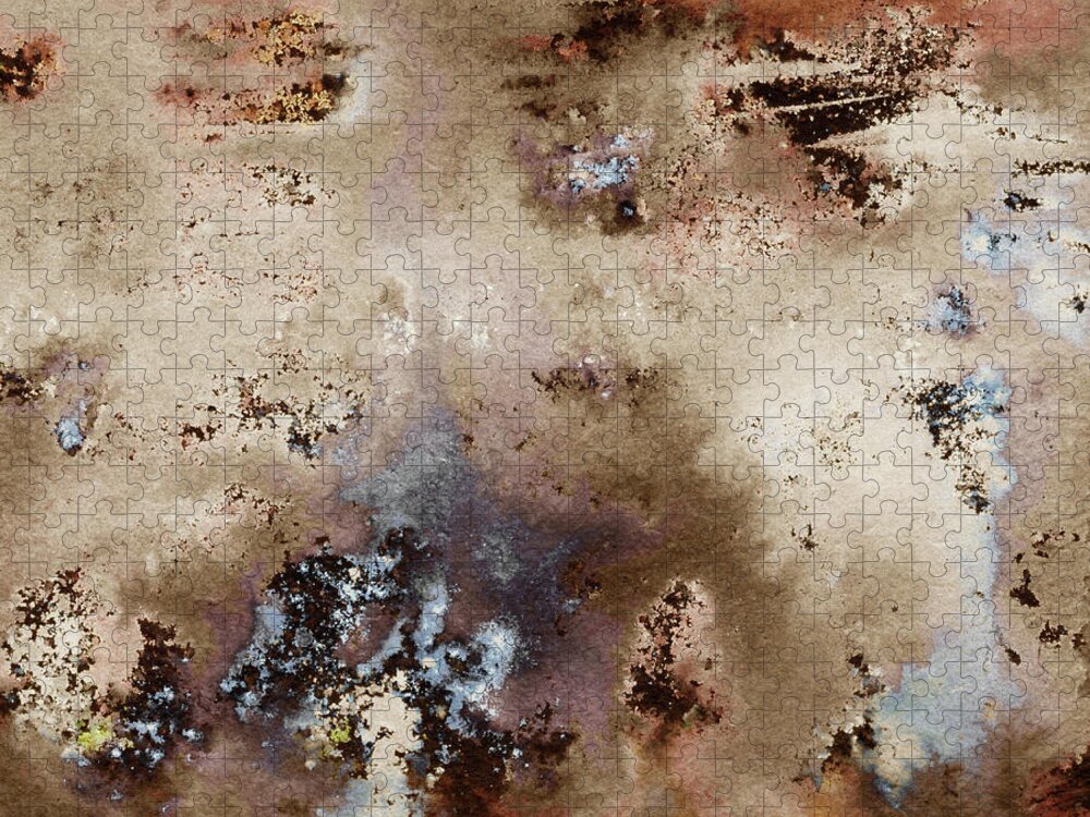 Granite Jigsaw Puzzle featuring the painting Abstract Watercolor Granite Stone Surface Brown And Beige by Irina Sztukowski