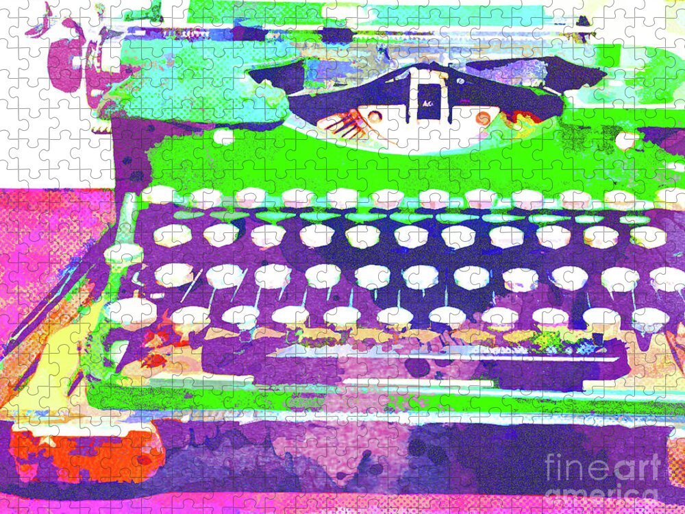 Typewriter Jigsaw Puzzle featuring the mixed media Abstract Watercolor - VintageTypewriter by Chris Andruskiewicz