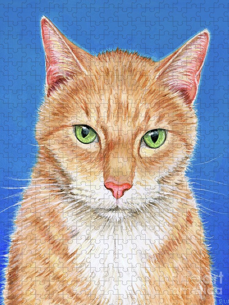Cat Jigsaw Puzzle featuring the painting Ace the Buff Orange Tabby Cat by Rebecca Wang