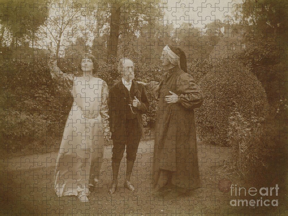 Garden;costume;female;jeremy Maas Collection;c20th;standing;full Length;medieval;c19th;outdoors;artist;dress;male;group Jigsaw Puzzle featuring the photograph Ada Forestier Walker, Henry Holiday and model by English Photographer