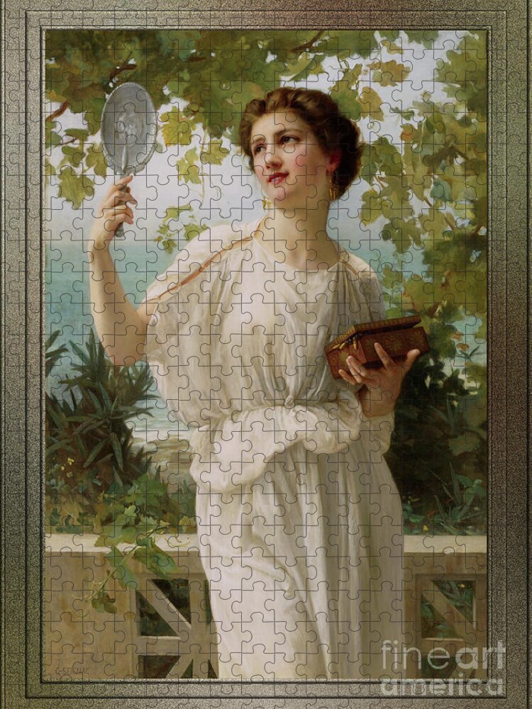 Admiring Beauty Jigsaw Puzzle featuring the painting Admiring Beauty by Guillaume Seignac Remastered Xzendor7 Classical Fine Art Reproductions by Xzendor7