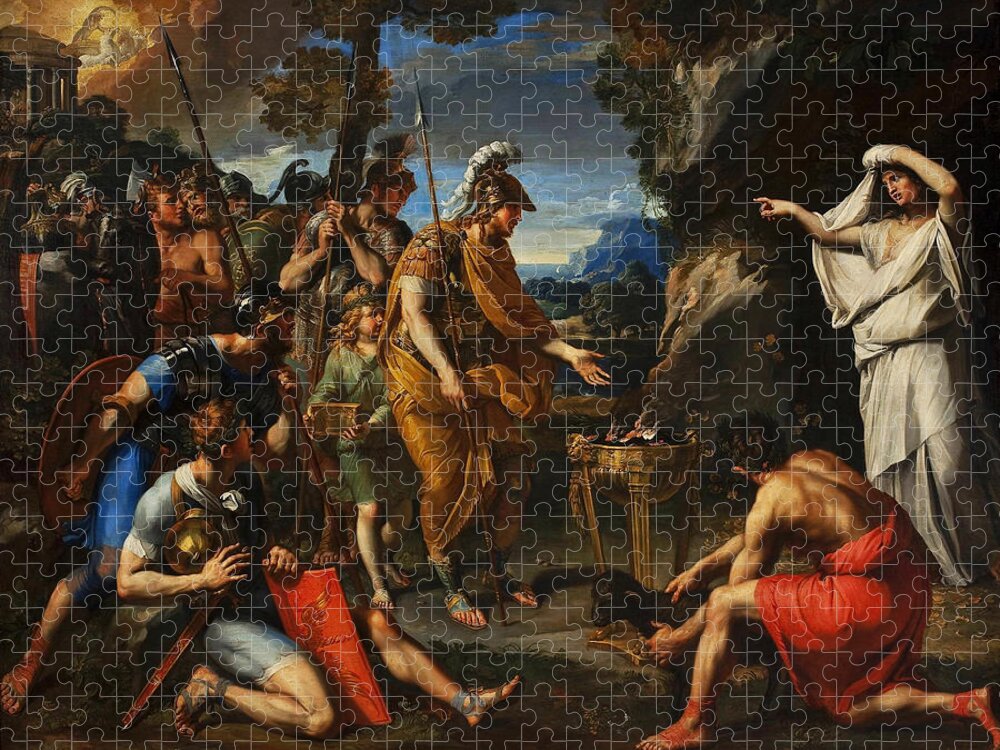 Francois Perrier Jigsaw Puzzle featuring the painting Aeneas and the Cumaean Sibyl by Francois Perrier