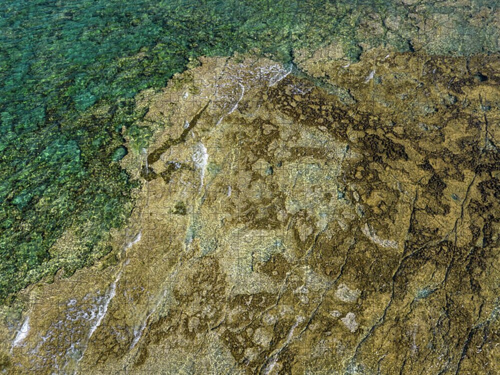 Seascape Jigsaw Puzzle featuring the photograph Aerial drone view of sea transparent water with rocks on the bottom. Ocean background by Michalakis Ppalis