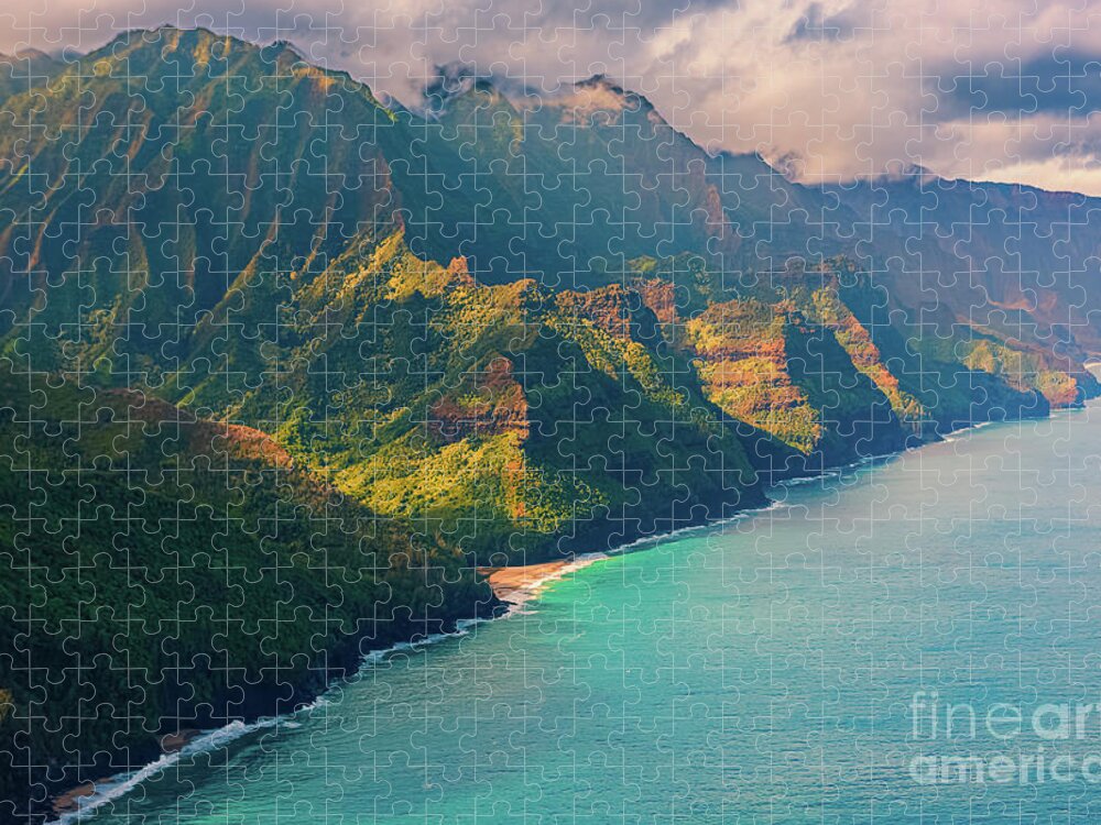 Usa Jigsaw Puzzle featuring the photograph Aerial view Napali Coast - Kauai by Henk Meijer Photography