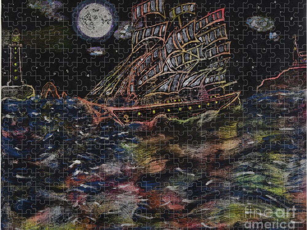 Ship Jigsaw Puzzle featuring the painting Affair of the seas by David Westwood