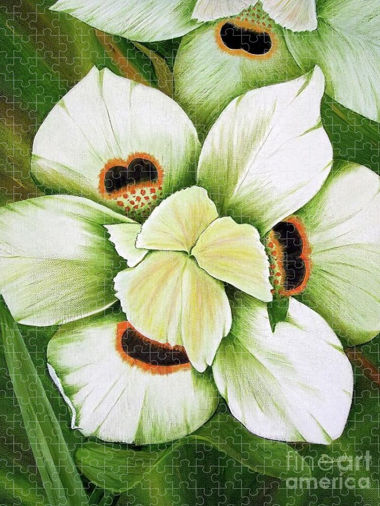 Iris Jigsaw Puzzle featuring the painting African Butterfly Iris by Mary Deal