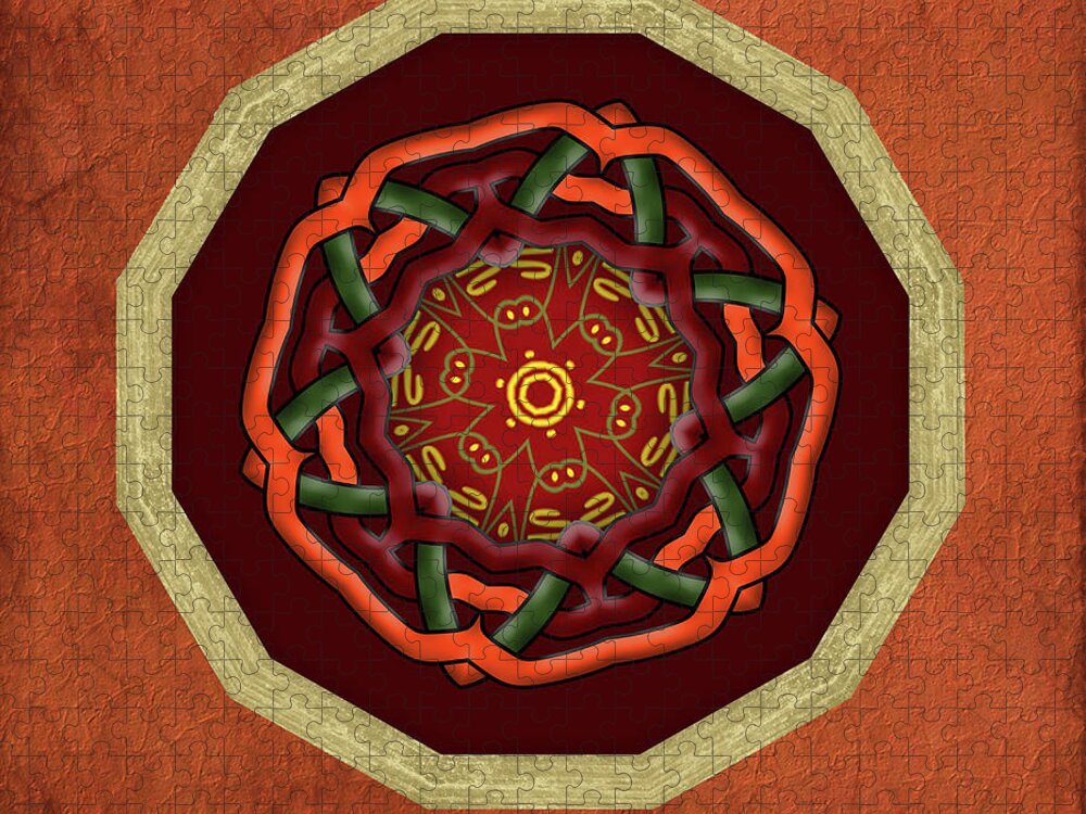 African Celt Atoom Mandala Jigsaw Puzzle featuring the mixed media African Celt Atoom Mandala by Kandy Hurley