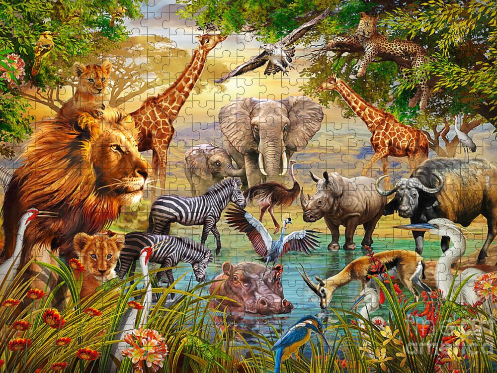 Africa Jigsaw Puzzle featuring the digital art African Wildlife by MGL Meiklejohn Graphics Licensing