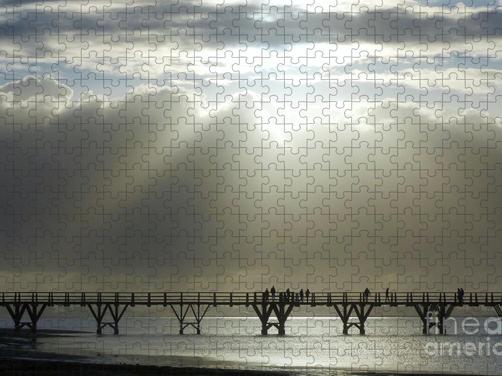 Contrasting Light Jigsaw Puzzle featuring the photograph After the rain the sun - people on footbridge at Isla Cristina by Phil Banks