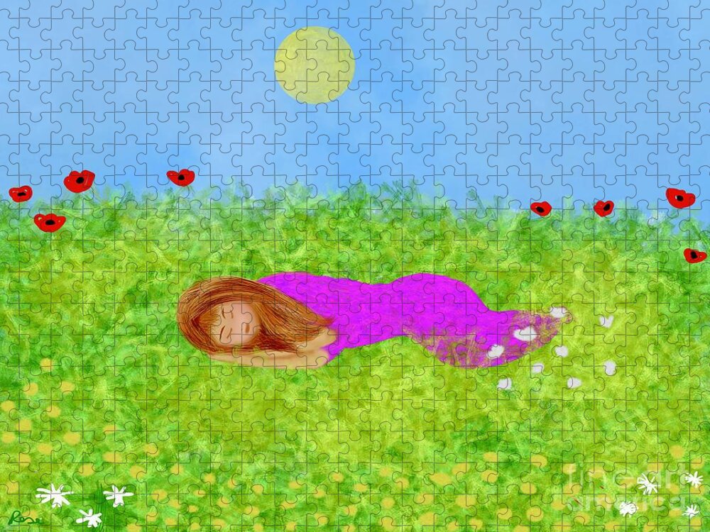 Sleeping Woman Art Jigsaw Puzzle featuring the digital art Afternoon nap by Elaine Hayward