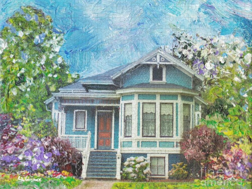 Alameda Historical Jigsaw Puzzle featuring the painting Alameda 1884 - EastLake Cottage by Linda Weinstock