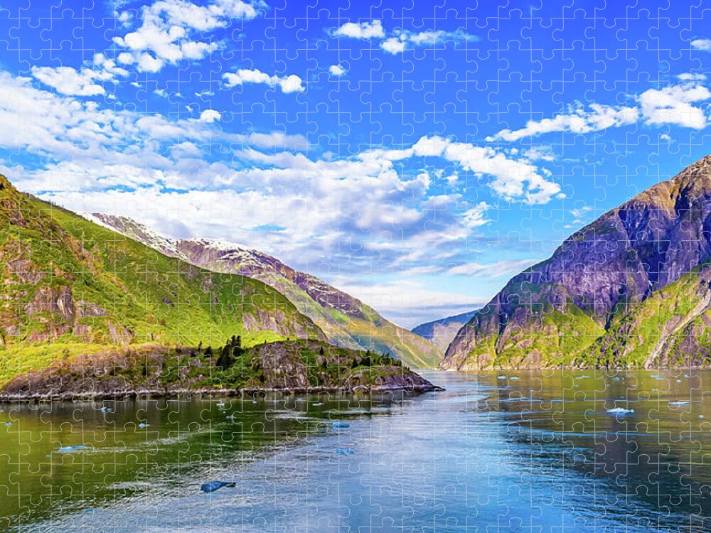Alaska Jigsaw Puzzle featuring the digital art Alaska Inside Passage colors at Dusk II by SnapHappy Photos