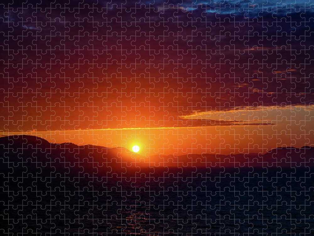 Alaska Jigsaw Puzzle featuring the digital art Alaska Inside Passage Sunset IV by SnapHappy Photos