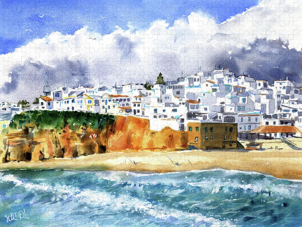Algarve Jigsaw Puzzle featuring the painting Albufeira Algarve Portugal Painting by Dora Hathazi Mendes