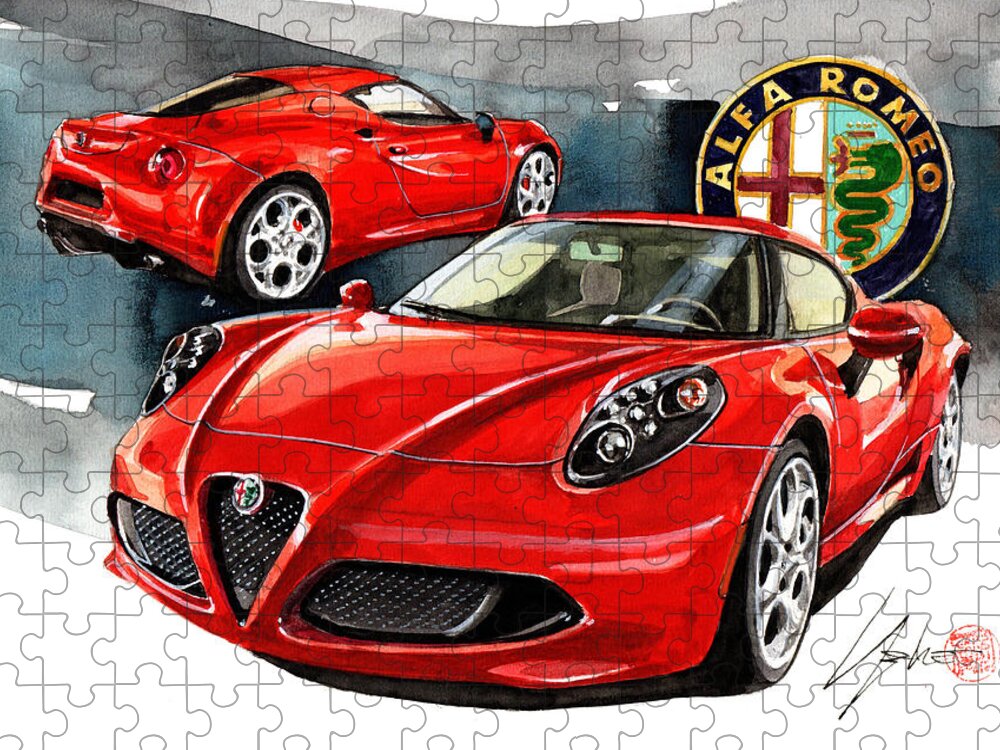 Alfa Romeo Jigsaw Puzzle featuring the painting Alfa Romeo 4C by Yoshiharu Miyakawa