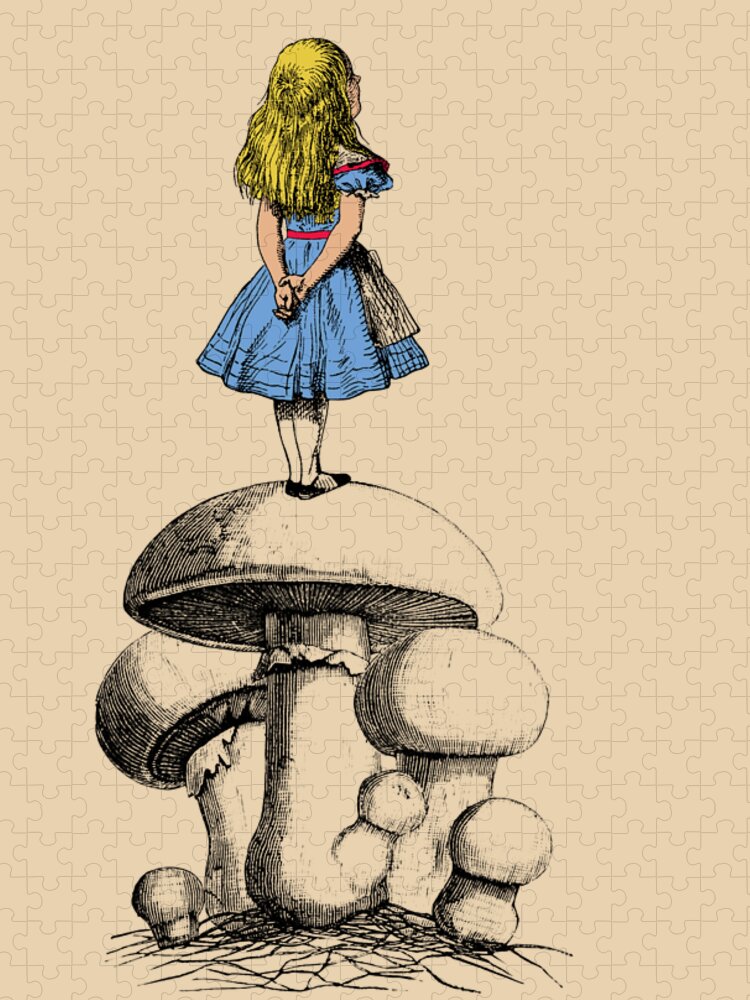 Alice Jigsaw Puzzle featuring the digital art Alice on a mushroom by Madame Memento