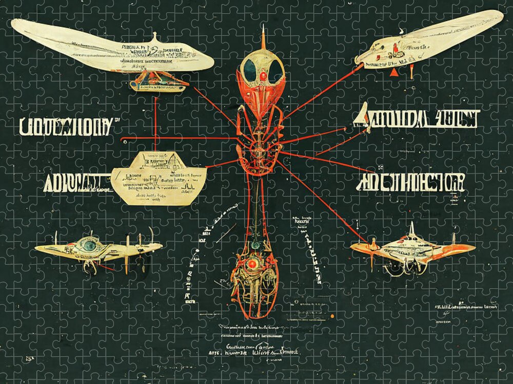 Alien Jigsaw Puzzle featuring the digital art Alien Insects #7 by Nickleen Mosher
