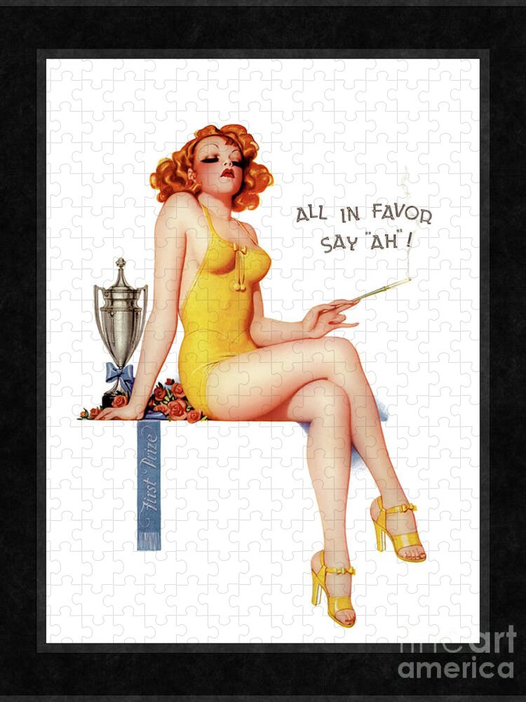 All In Favor Say Ah Jigsaw Puzzle featuring the painting All In Favor Say Ah by Enoch Bolles Vintage Illustration Xzendor7 Art Reproductions by Rolando Burbon