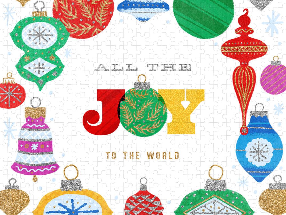 Ornaments Jigsaw Puzzle featuring the digital art All the Joy to the World - Modern Rainbow Vintage Ornament Holiday art by Jen Montgomery by Jen Montgomery