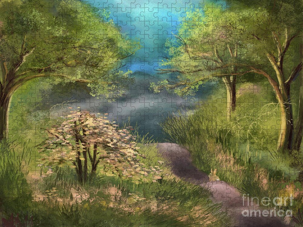 Mountain Jigsaw Puzzle featuring the digital art Along The Mountain Trail by Lois Bryan