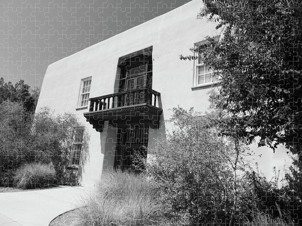 University Of New Mexico Lobos Jigsaw Puzzle featuring the photograph Alumni chapel on the campus of the University of New Mexico in black and white by Eldon McGraw