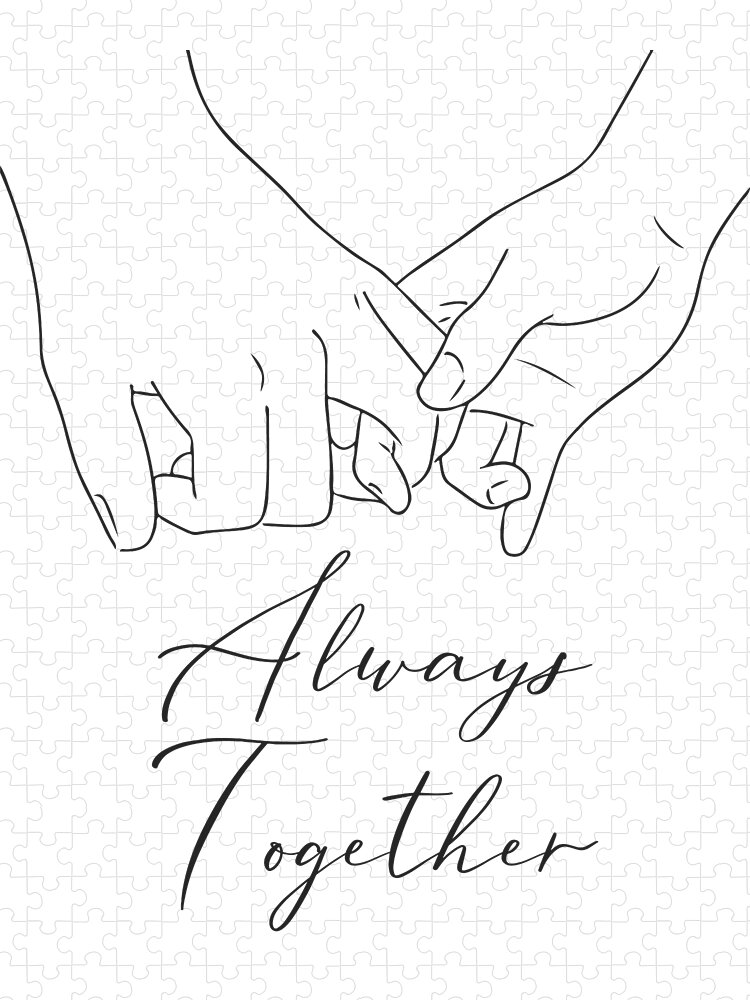 Always Together hand written Text, Cute Couple Drawings, Holding