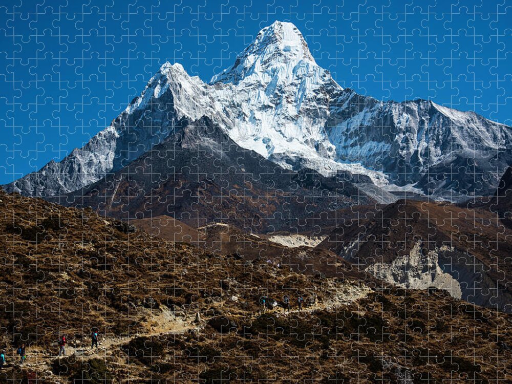 Ama Jigsaw Puzzle featuring the photograph Ama Dablam Hikers by Owen Weber