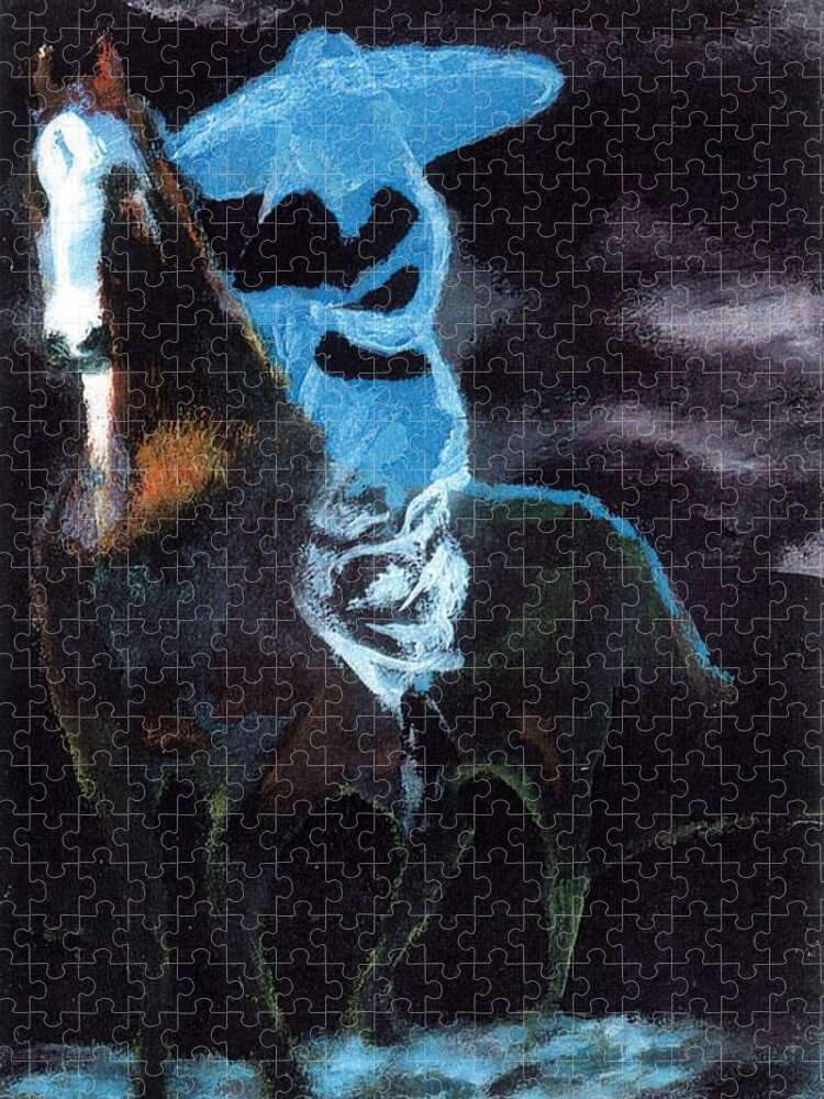 Horse Jigsaw Puzzle featuring the painting Amazzone notturna by Enrico Garff