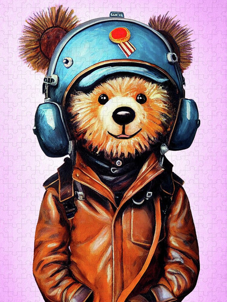 Teddy Bears Jigsaw Puzzle featuring the digital art Amelia Bearhart - Teddy Bear Aviator by Mark Tisdale