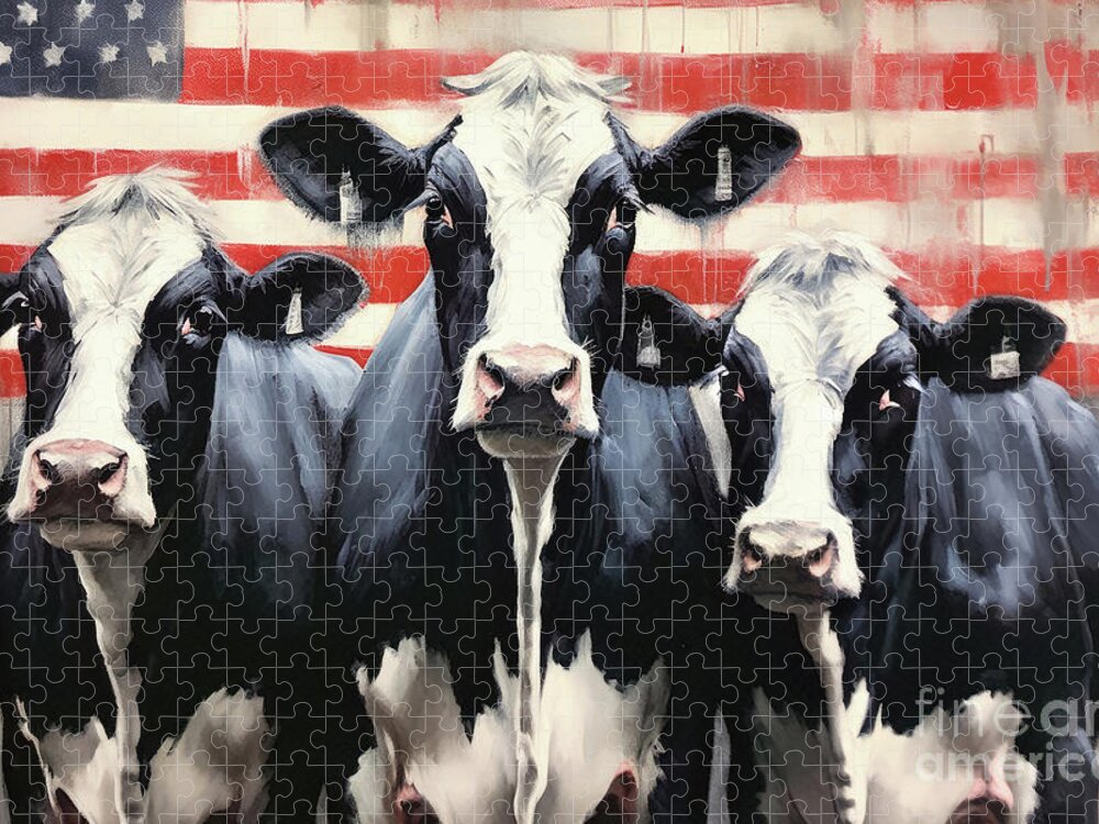 Dairy Cows Jigsaw Puzzle featuring the painting American Dairy Cows by Tina LeCour