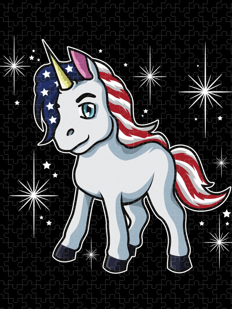 Patriotism Jigsaw Puzzle featuring the digital art Americorn Patriotic Unicorn Independence Day USA by Mister Tee