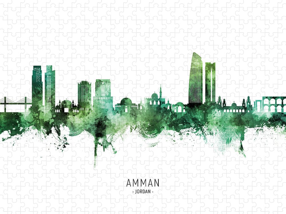 Amman Jigsaw Puzzle featuring the digital art Amman Skyline #89 by Michael Tompsett