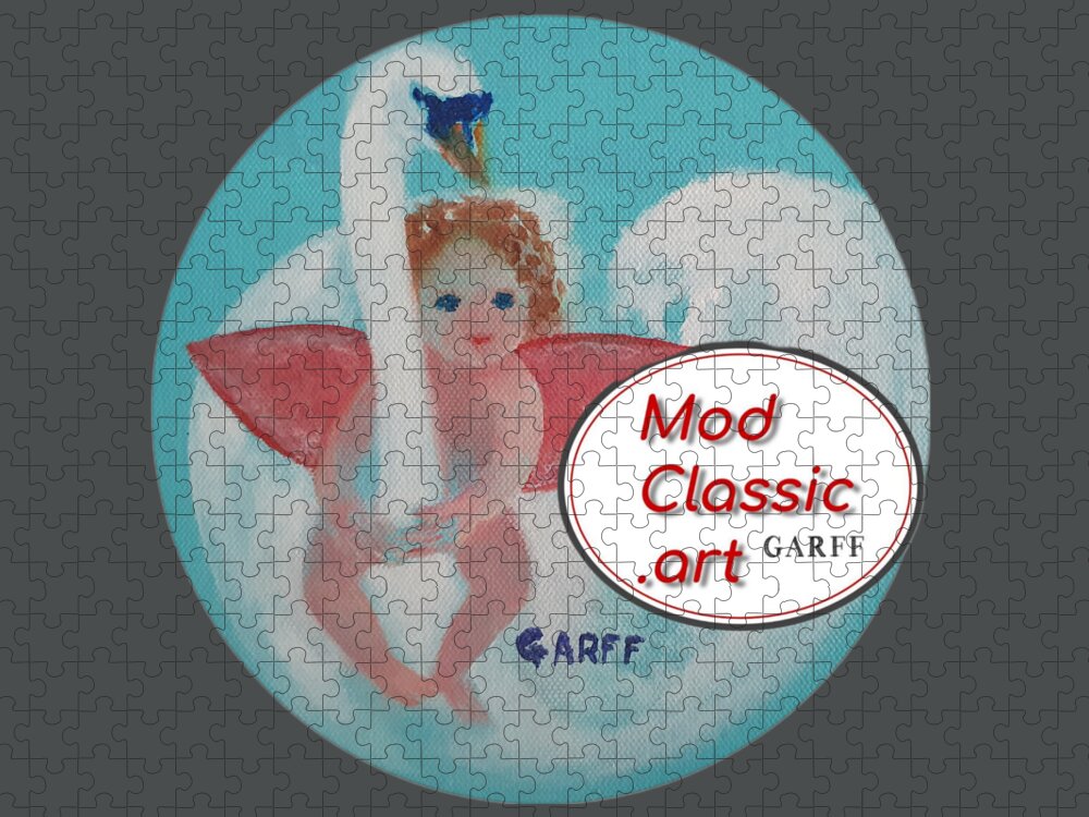 Cupid Jigsaw Puzzle featuring the painting Amorino with Swan ModClassic Art Style by Enrico Garff