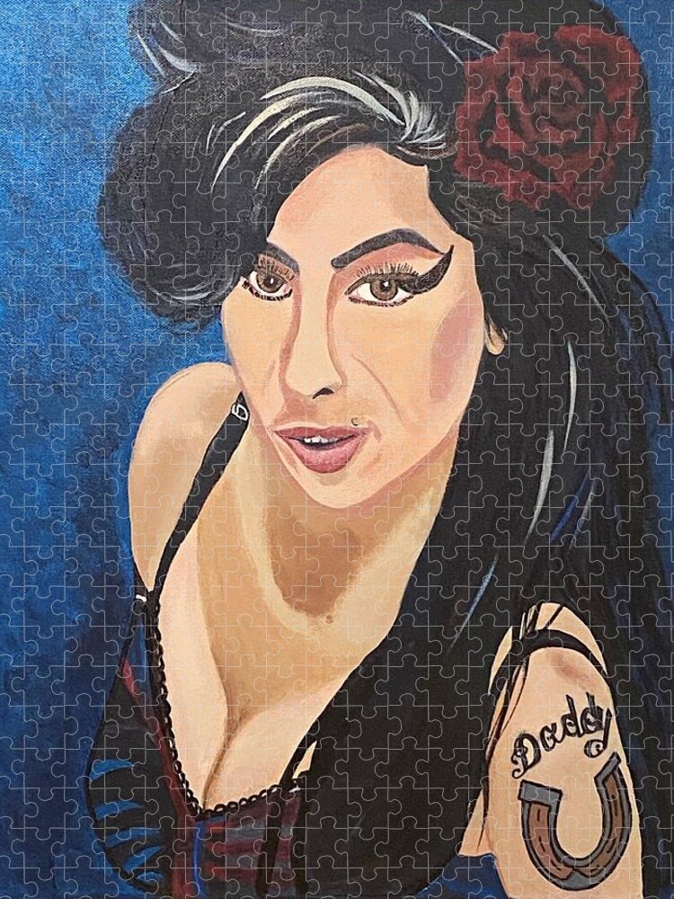  Jigsaw Puzzle featuring the painting Amy Winehouse-Lioness by Bill Manson