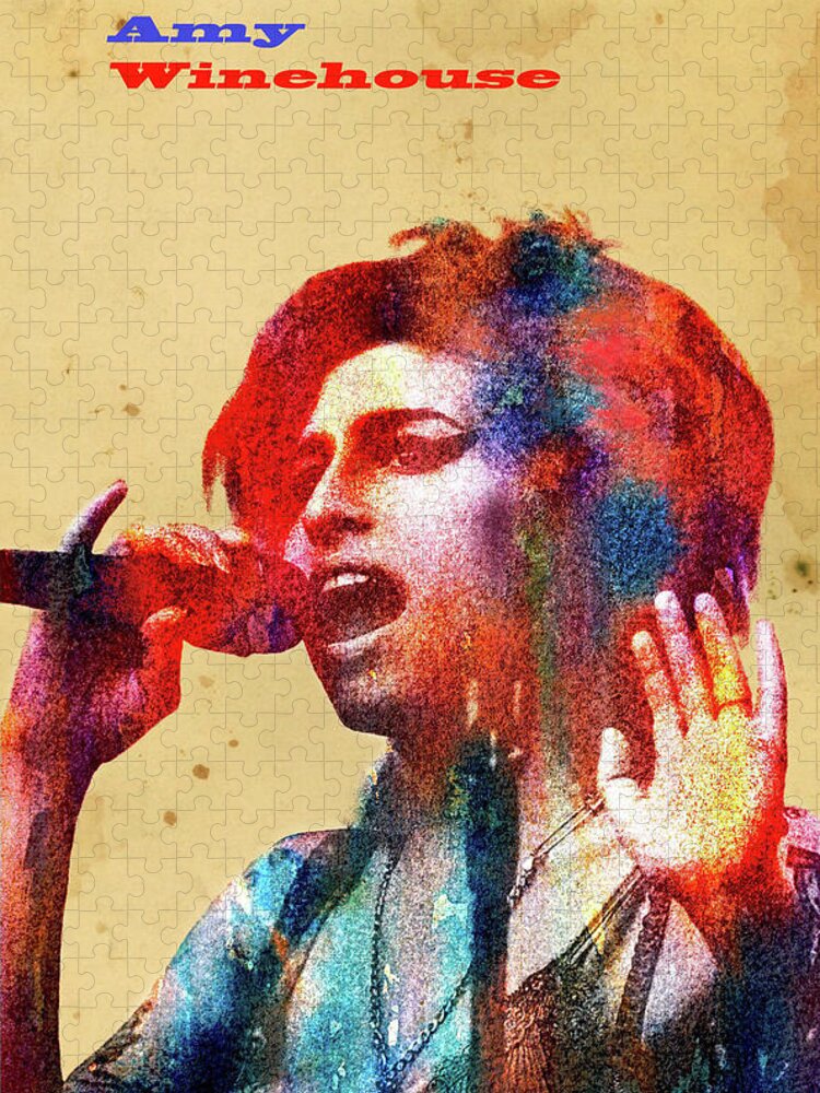Amy Winehouse Jigsaw Puzzle featuring the mixed media Amy Winehouse - The Queen of Neo Soul by Dan Haraga