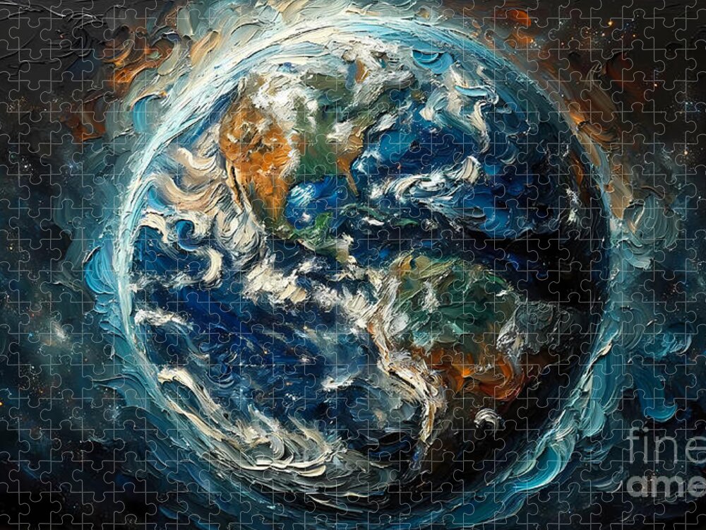 Earth Jigsaw Puzzle featuring the painting An awe-inspiring view of Earth from space showing continents and oceans by Jeff Creation