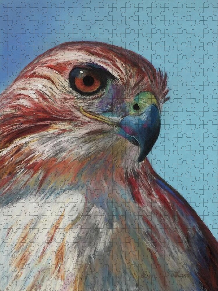Bird Of Prey Jigsaw Puzzle featuring the pastel An Eye on You by Lyn DeLano