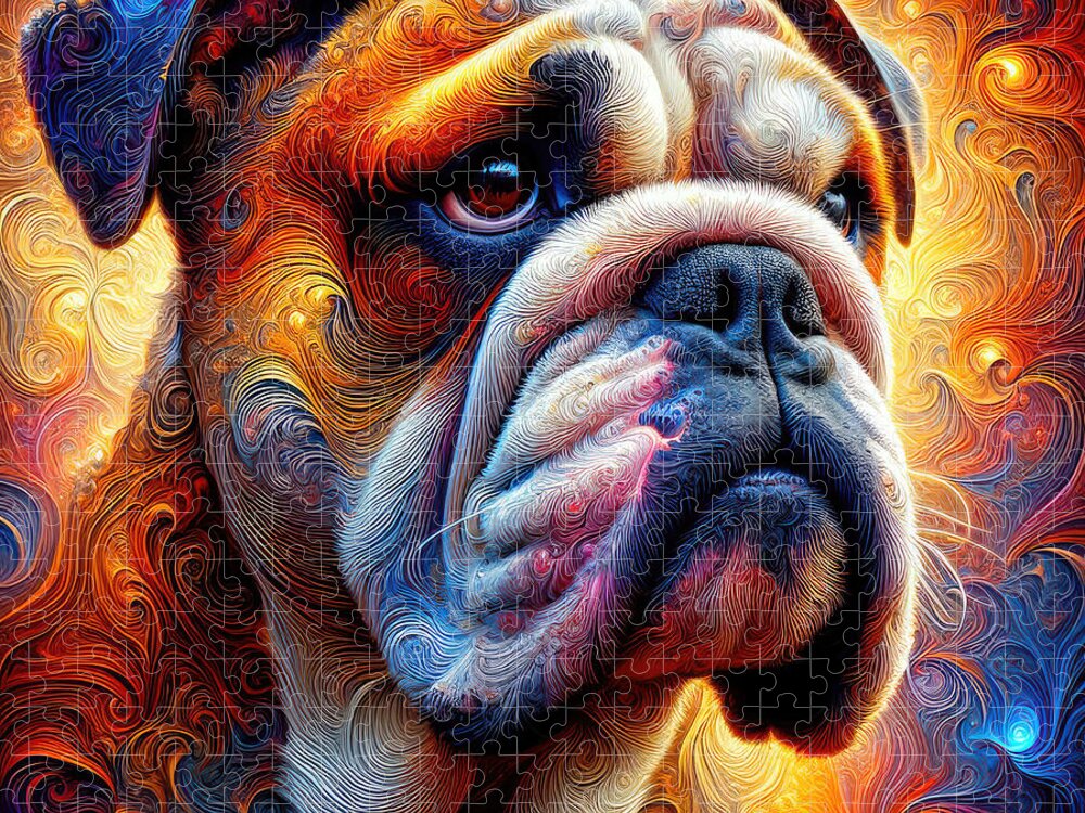 Olde English Bulldogge Jigsaw Puzzle featuring the digital art An Olde English Bulldogge's Portrait by Bill and Linda Tiepelman