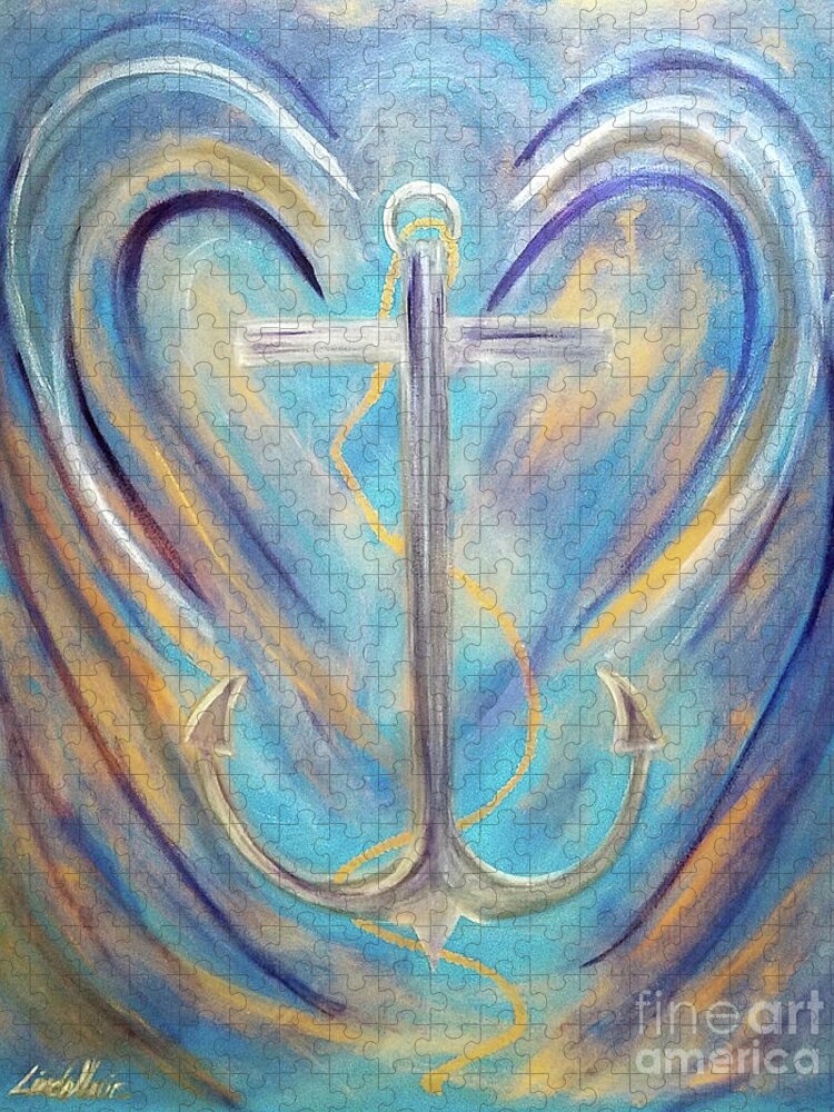 Anchor Jigsaw Puzzle featuring the painting Anchor of Sky and Sea by Artist Linda Marie