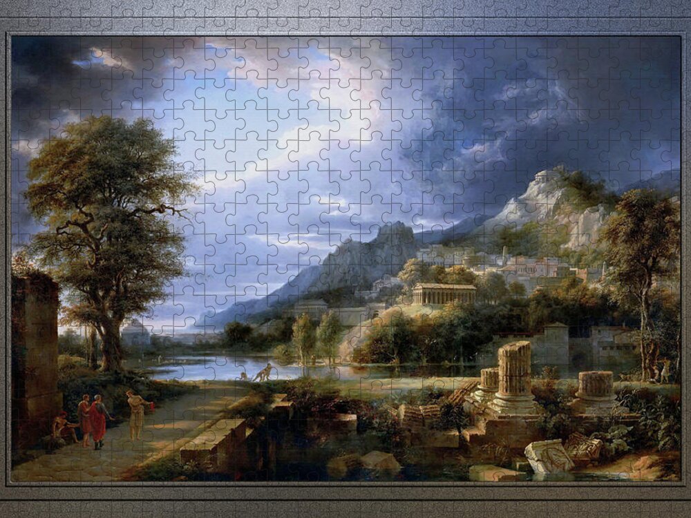 Ancient City Of Agrigent Jigsaw Puzzle featuring the painting Ancient City of Agrigent by Pierre-Henri de Valenciennes by Rolando Burbon