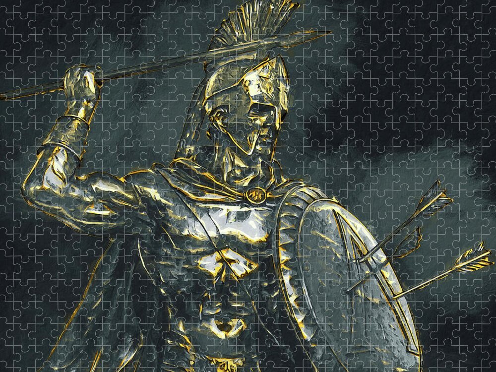 Spartan Warrior Jigsaw Puzzle featuring the painting Ancient Warriors, Spartiates - 06 by AM FineArtPrints